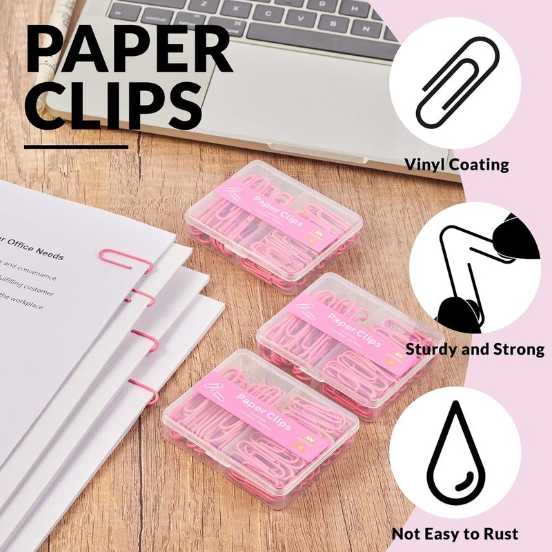 NEEWAY Colorful Paper Clips Assorted Sizes, Small and Large Paperclips, 210 Count, 3 Pack of 70 (Rose Pink) - Image 4